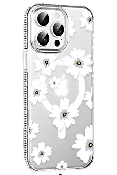 Buti̇k Apple İphone 14 Pro Max Floral Magsafe Kapak - Beyaz-(5796)
