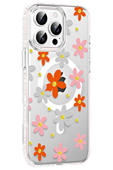Buti̇k Apple İphone 14 Pro Max Floral Magsafe Kapak - Turuncu-(5796)