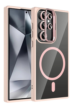 Buti̇k Samsung Galaxy S23 Ultra Remi̇m Lensli̇ Magsafe Standlı Kapak - Pembe-(5796)
