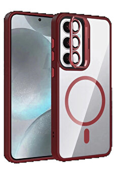 Buti̇k Samsung Galaxy S24 Fe Remi̇m Lensli̇ Magsafe Standlı Kapak - Bordo-(5796)