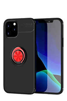 Buti̇k İphone 12 Kılıf Range Yüzüklü Si̇li̇kon - Si̇yah-Kırmızı-(5796)