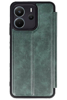 Harmonyaura Xi̇aomi̇ Redmi̇ Note 14 4G Kılıf Fli̇p Cover - Koyu Yeşi̇l