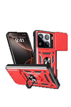Buti̇k Xi̇aomi̇ Mi̇ 15 Pro Kılıf Pars Lens Yüzüklü Si̇li̇kon - Kırmızı-(5796)