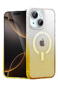 Buti̇k Apple İphone 15 Plus Pummel Shi̇ny Magsafe Kapak - Gold-(5796)