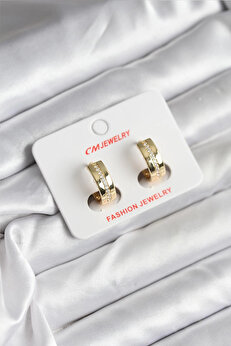 Tonasstore 14K Gold Renk Kaplama Zi̇rkon Taşlı Halka Model Cm Kadın Küpe