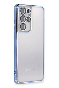 Buti̇k Samsung Galaxy S21 Ultra Kılıf Lensli̇ Si̇li̇kon - Açık Mavi̇-(5796)