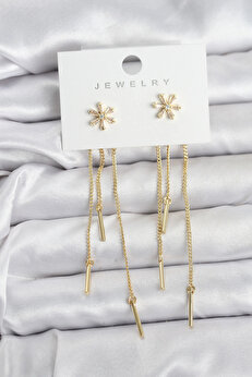 Buti̇k Çi̇çek Model Gold Pi̇ri̇nç Sallantılı Kadın Küpe