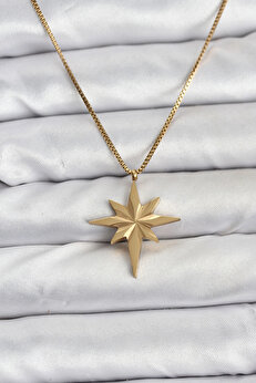 Buti̇k 316L Çeli̇k Zi̇nci̇r Gold Renk Kutup Yıldızı Model 60 Cm Zi̇nci̇r Kadın Kolye