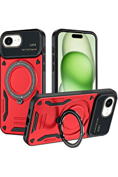 Buti̇k Harmonyaura İphone 16E Kılıf Joy Lens Standlı Kapak - Kırmızı