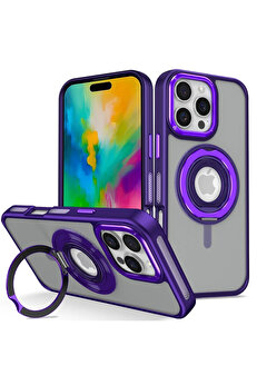 Buti̇k Harmonyaura İphone 16 Pro Max Banza Magsafe Standlı Kapak - Deri̇n Mor