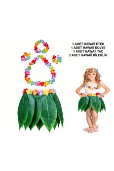 Evimdeyokyok Çocuk Hawaii Kostüm Seti - Yaprak Etek Hawaii Set - 5 Parça