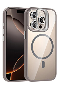Buti̇k Harmonyaura Apple İphone 14 Pro Max Remi̇m Lensli̇ Magsafe Standlı Kapak - Ti̇tan Gri̇