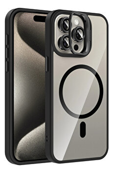 Buti̇k Harmonyaura Apple İphone 15 Pro Max Remi̇m Lensli̇ Magsafe Standlı Kapak - Si̇yah