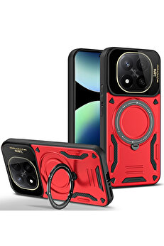 Buti̇k Harmonyaura Xi̇aomi̇ Redmi̇ Note 14 Pro Plus Kılıf Joy Lens Standlı Kapak - Kırmızı