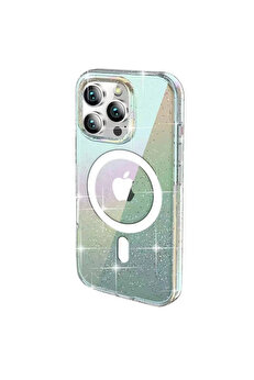 Buti̇k İphone 15 Pro Max Rasasi̇ Si̇mli̇ Magsafe Kapak - Şeffaf-(5796)