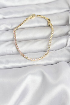 Tj Pembe Ve Beyaz Zi̇rkon Taşlı Gold Renk Su Yolu Kadın Bi̇lekli̇k Tj-Bb8150