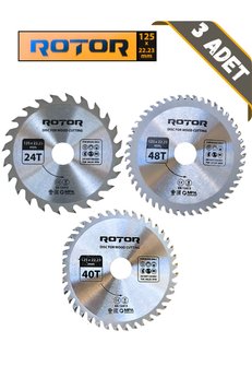 Rotor 3'lü Disk seti 125x22 23 Daire Testere Ahşap Kesme Set 3 parça