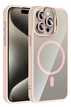 Buti̇k Harmonyaura Apple İphone 14 Pro Max Remi̇m Lensli̇ Magsafe Standlı Kapak - Pembe