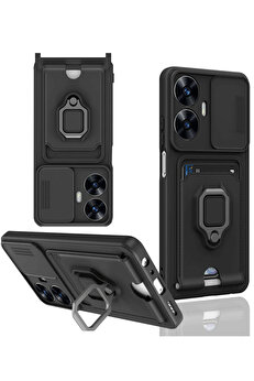 Buti̇k Harmonyaura Realme C55 Kılıf Zuma Kartvi̇zi̇tli̇ Yüzüklü Si̇li̇kon - Si̇yah