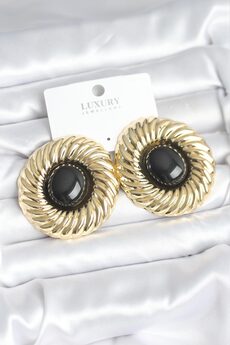 Evimdeyokyok Pirinç Gold Renk Siyah Boncuklu Vintage Kadın Küpe Tj-Bkp11388
