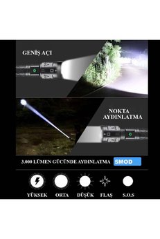 Evimdeyokyok 3000 Lümen Güçlü El Feneri Wt-604
