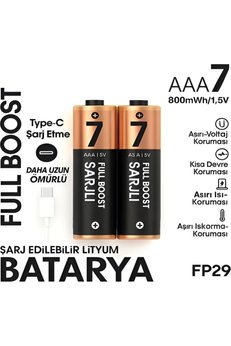 Evimdeyokyok Type-C Şarjlı 800Mwh 1.5V Şarj Edilebilir 2’Li Aaa İnce Pil - Lityum Iyon Batarya