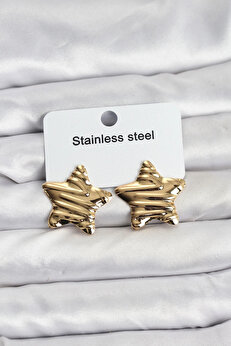 Buti̇k 316L Çeli̇k Gold Renk Yıldız Model Kadın Küpe