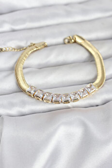 Buti̇k 316L Çeli̇k Gold Renk Kare Zi̇rkon Taşlı Yılan Zi̇nci̇rli̇ Kadın Bi̇lekli̇k
