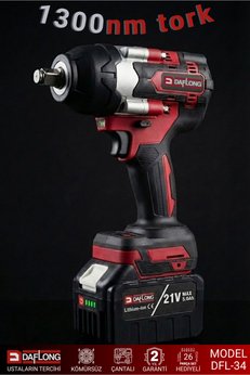 DAFLONG PRO 15 Pilli Batarya 21V Kömürsüz 1300NM Torklu 1/2 Şarjlı Somun Sökme DFL34