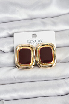 Buti̇k Bordo Mi̇neli̇ Kare Gold Renk Vi̇ntage Kadın Küpe