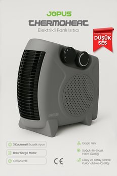 Jopus 2000W Elektrikli Fanlı Isıtıcı Termostatlı Sıcak-Soğuk Hızlı Isıtma 25 m² Alan Kapasitesi Antrasit