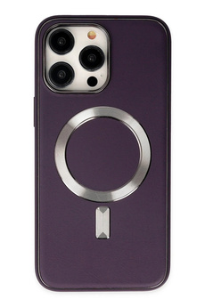 Buti̇k İphone 14 Pro Max Kılıf Coco Deri̇ Magneti̇csafe Si̇li̇kon - Deri̇n Mor-(5796)