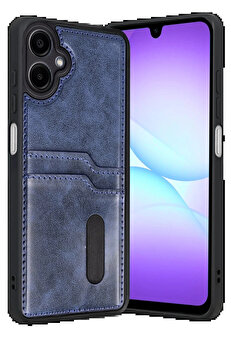 Buti̇k Samsung Galaxy A07 4G Sara Kartvi̇zi̇tli̇ Deri̇ Kılıf - Laci̇vert-(5796)