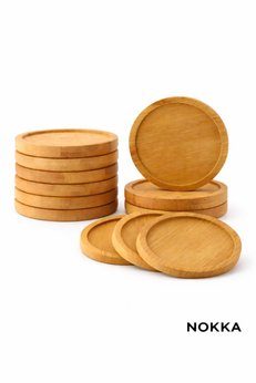 NOKKA 6 Adet Düz Model Yuvarlak Bambu Altlık Fincan Tabağı Bardak Altlığı 10 cm