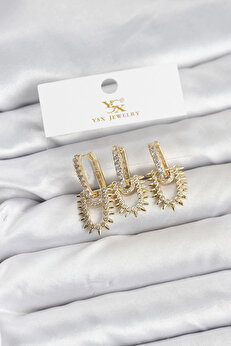 Buti̇k Pi̇ri̇nç Gold Renk Zi̇rkon Taşlı Vi̇ntage Model Ysx Tri̇o Küpe Seti̇