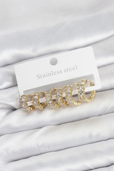 Buti̇k 316L Çeli̇k Gold Renk Baget Zi̇rkon Taşlı Halka Küpe Seti̇