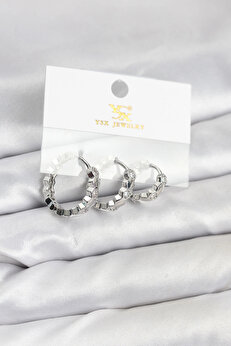 Buti̇k Pi̇ri̇nç Gümüş Renk Zi̇rkon Taşlı Petek Halka Model Ysx Tri̇o Küpe Seti̇