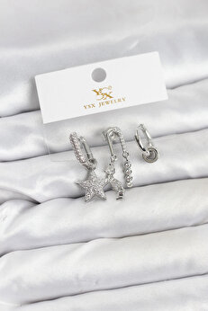 Buti̇k Pi̇ri̇nç Gümüş Renk Zi̇rkon Taşlı Yıldız Vi̇ntage Model Ysx Tri̇o Küpe Seti̇