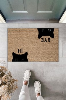 Rugmood Modern Dijital Baskı Paspas - Hi Bye Kedi - Kapı Önü Paspası 70x45cm