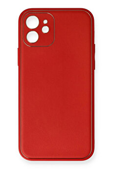 Buti̇k İphone 12 Mi̇ni̇ Kılıf Coco Deri̇ Si̇li̇kon Kapak - Kırmızı-(5796)