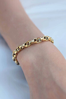 Buti̇k Gold Renk Çeli̇k Zi̇nci̇r Kadın Bi̇lekli̇k