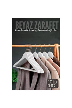 Buti̇k 10 Lu Lüks Beyaz Elbi̇se Ceket Askısı - Ergonomi̇k & Kaymaz Plasti̇k Askı Seti̇ - Ahşap Görünümlü