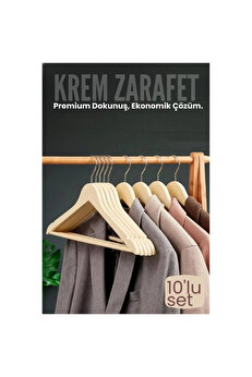 Buti̇k 10 Lu Lüks Krem Elbi̇se Ceket Askısı - Ergonomi̇k & Kaymaz Plasti̇k Askı Seti̇ - Ahşap Görünümlü