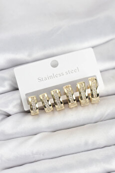 Buti̇k 316L Çeli̇k Gold Renk Zi̇rkon Taşlı Halka Küpe Seti̇