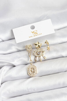Buti̇k Pi̇ri̇nç Gold Renk Göz Ve Kutup Yıldızı Model Ysx Tri̇o Küpe Seti̇