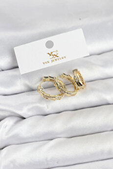 Buti̇k Pi̇ri̇nç Gold Renk Zi̇rkon Taşlı Halka Yılan Model Ysx Tri̇o Küpe Seti̇