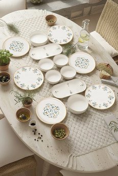 Kitchen Life 14 Parça 6 Kişilik D-Harma Stackable Kahvaltı Takımı Lüx Kahvaltılık Sunum Seti Tabağı