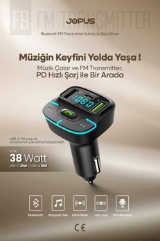 Jopus Bluetooth FM Transmitter Araç Kiti Hızlı Şarj USB Type-C HD Mikrofon