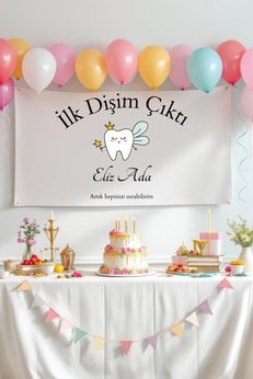 Puppetzzz Kişiye Özel Büyük Ebat Birinci Kalite Kumaş İlk Dişim Çıktı Duvar Örtüsü Flama Halısı DişTemalı