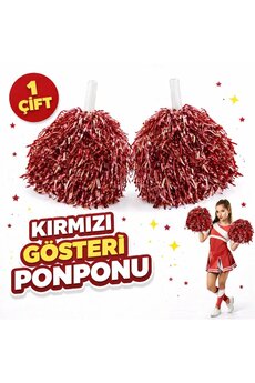 Ethab Ti̇caret 1 Çi̇ft ( 2 Adet ) Kırmızı Renk 23 Ni̇san 19 Mayıs 29 Eki̇m Okul Gösteri̇ Ponponları Ekstra Dolgun